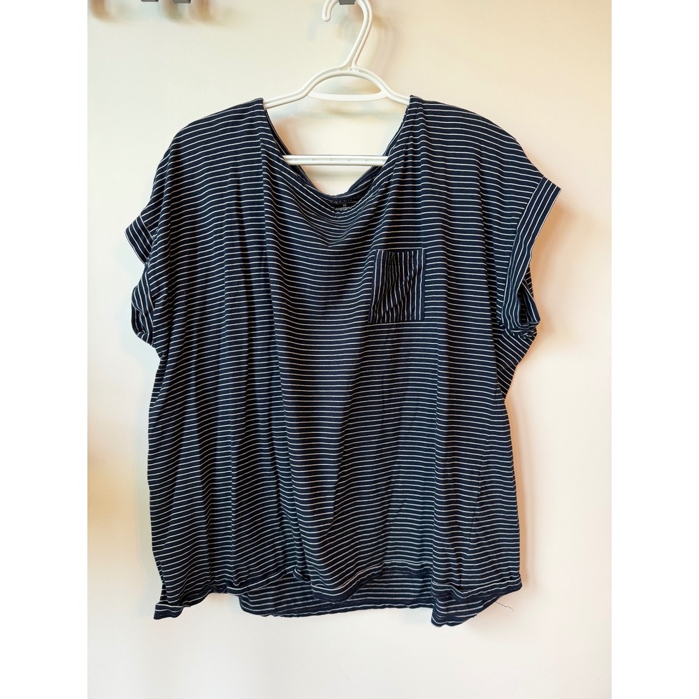 Talbots Plus Navy White Striped Short Sleeve Pocket Top 3X Cotton Blend